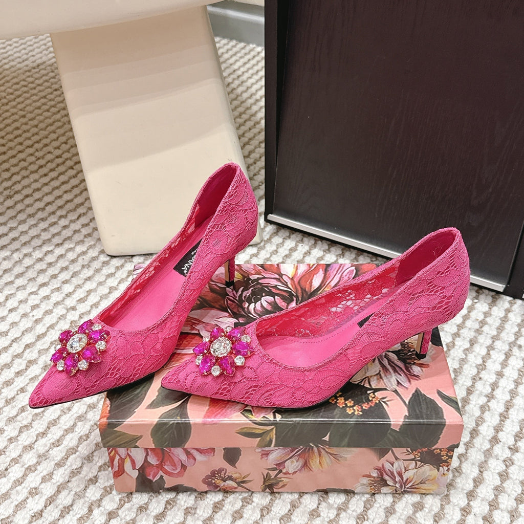 DG Pumps Crystals 6.5cm Hot Pink Taormina Lace 663077