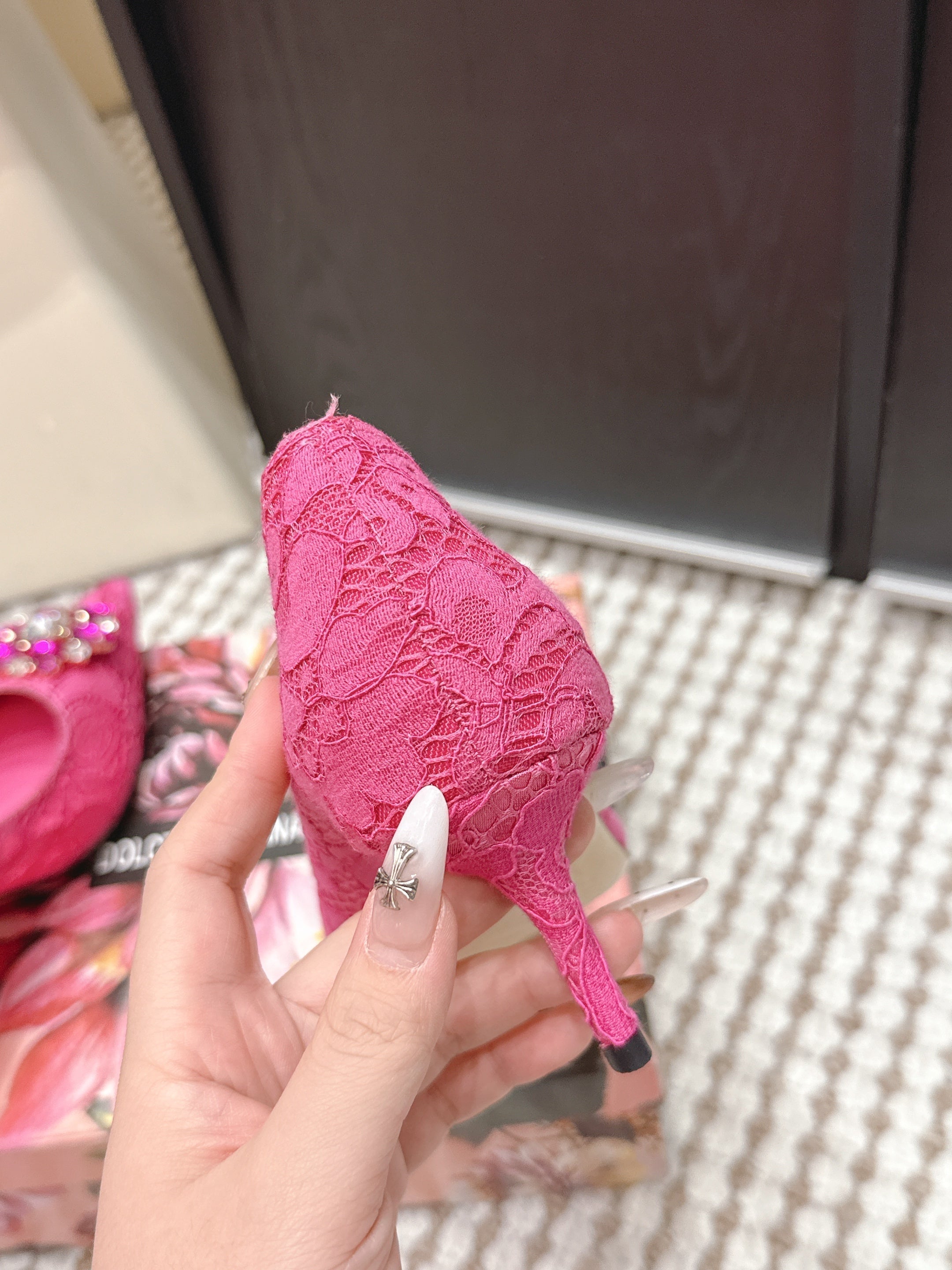 DG Pumps Crystals 6.5cm Hot Pink Taormina Lace 663077