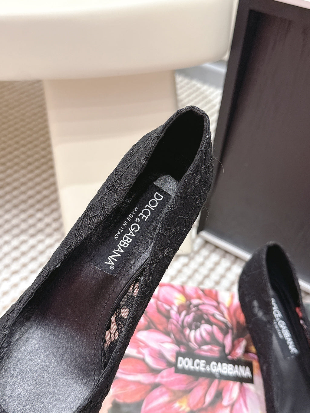 DG Pumps Crystals 6.5cm Black Taormina Lace 663079