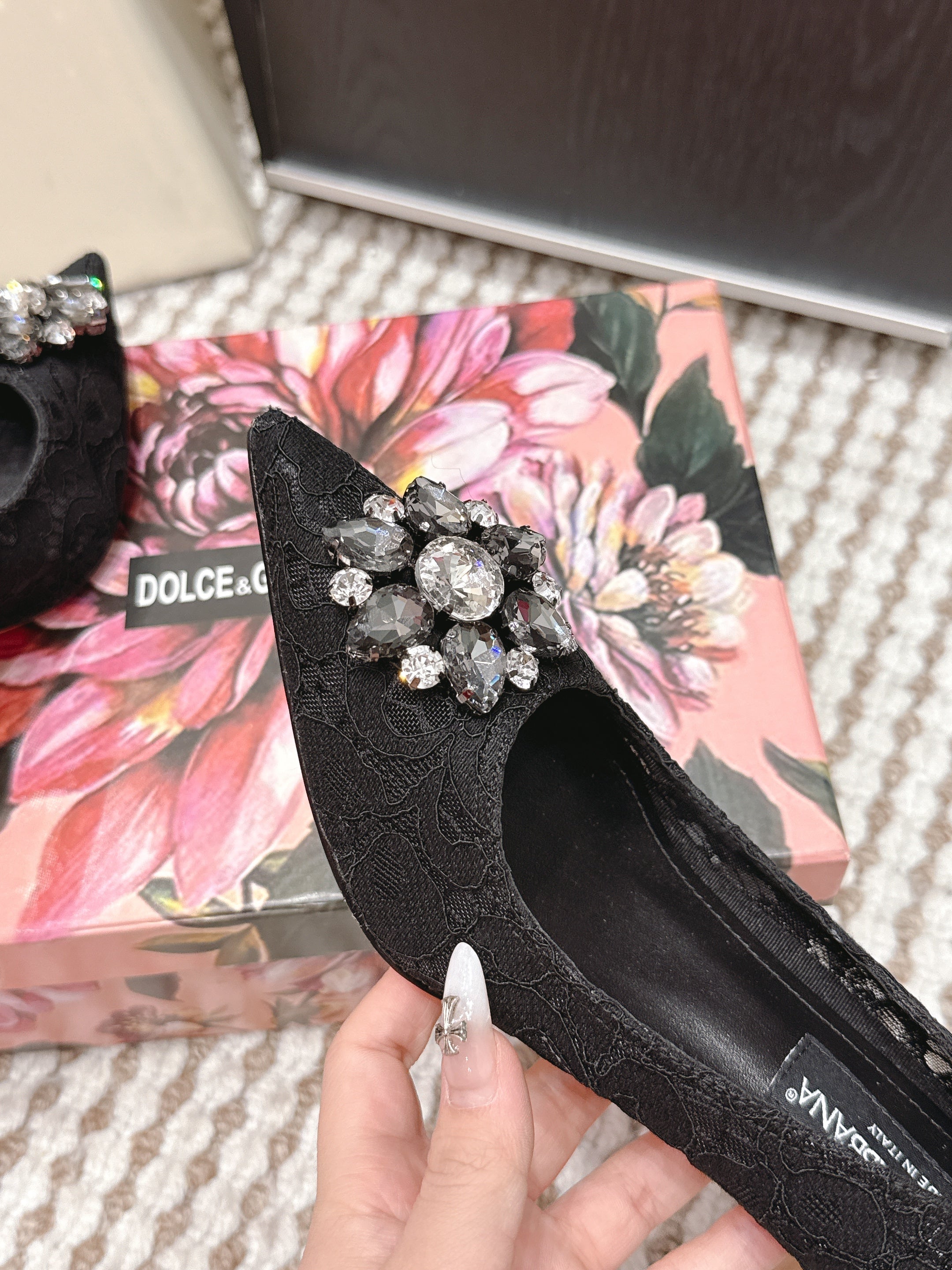DG Pumps Crystals 6.5cm Black Taormina Lace 663079