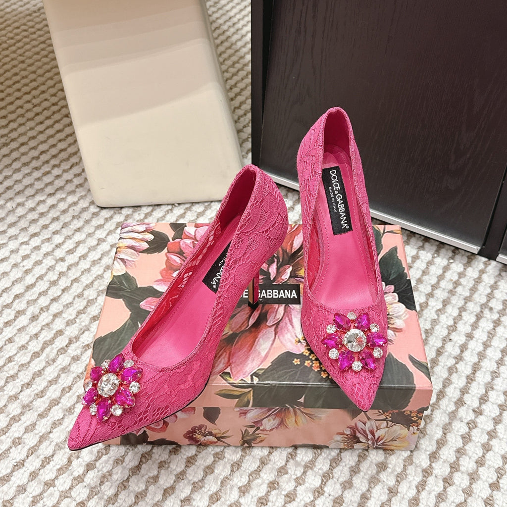 DG Pumps Crystals 9cm Hot Pink Taormina Lace 663083