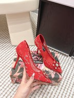 DG Pumps Crystals 9cm Red Taormina Lace 663084