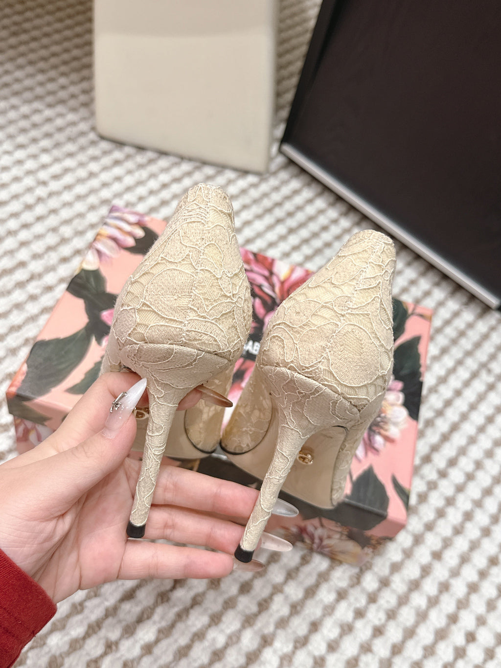 DG 26s Pumps Crystals 9cm Beige Taormina Lace 663088