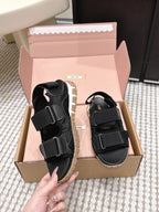 Miu 26s Velcro Sandals Black Nylon Suede 632329