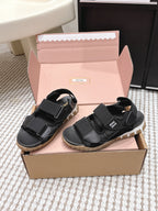 Miu 26s Velcro Sandals Black Nylon Suede 632329