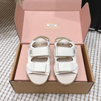 Miu 26s Velcro Sandals Ivory Nylon Suede 632330
