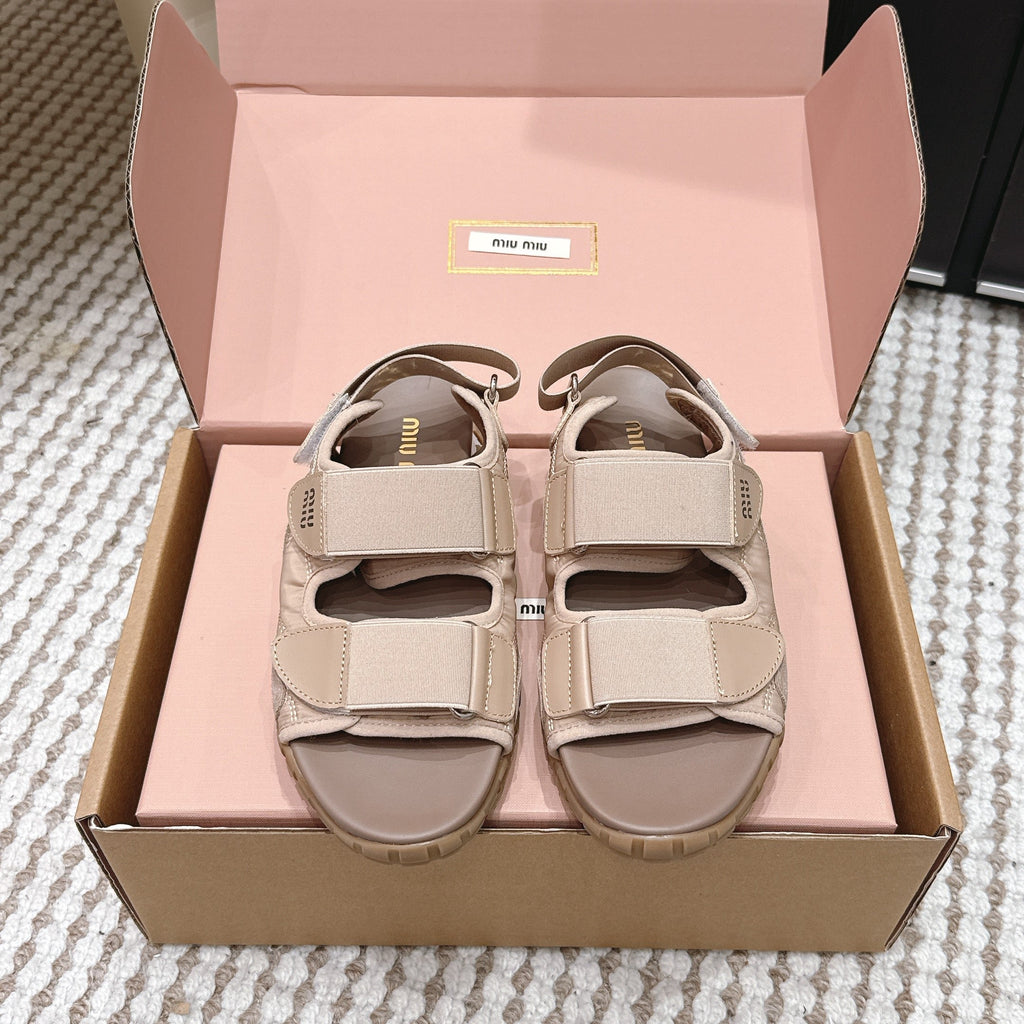 Miu 26s Velcro Sandals Light Brown Nylon Suede 632331