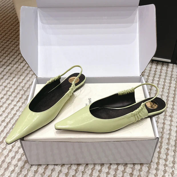 YSL 26ss Flat Slingback Light Green Glossy Leather 654709