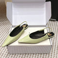 YSL 26ss Flat Slingback Light Green Glossy Leather 654709