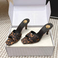 YSL 26ss High-Heeled Mules 75 Leopard Print Fabric Leather 660664
