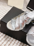 CC High-Heeled Cross-Strap Sandals 7.5cm Sliver Glossy Leather 721588