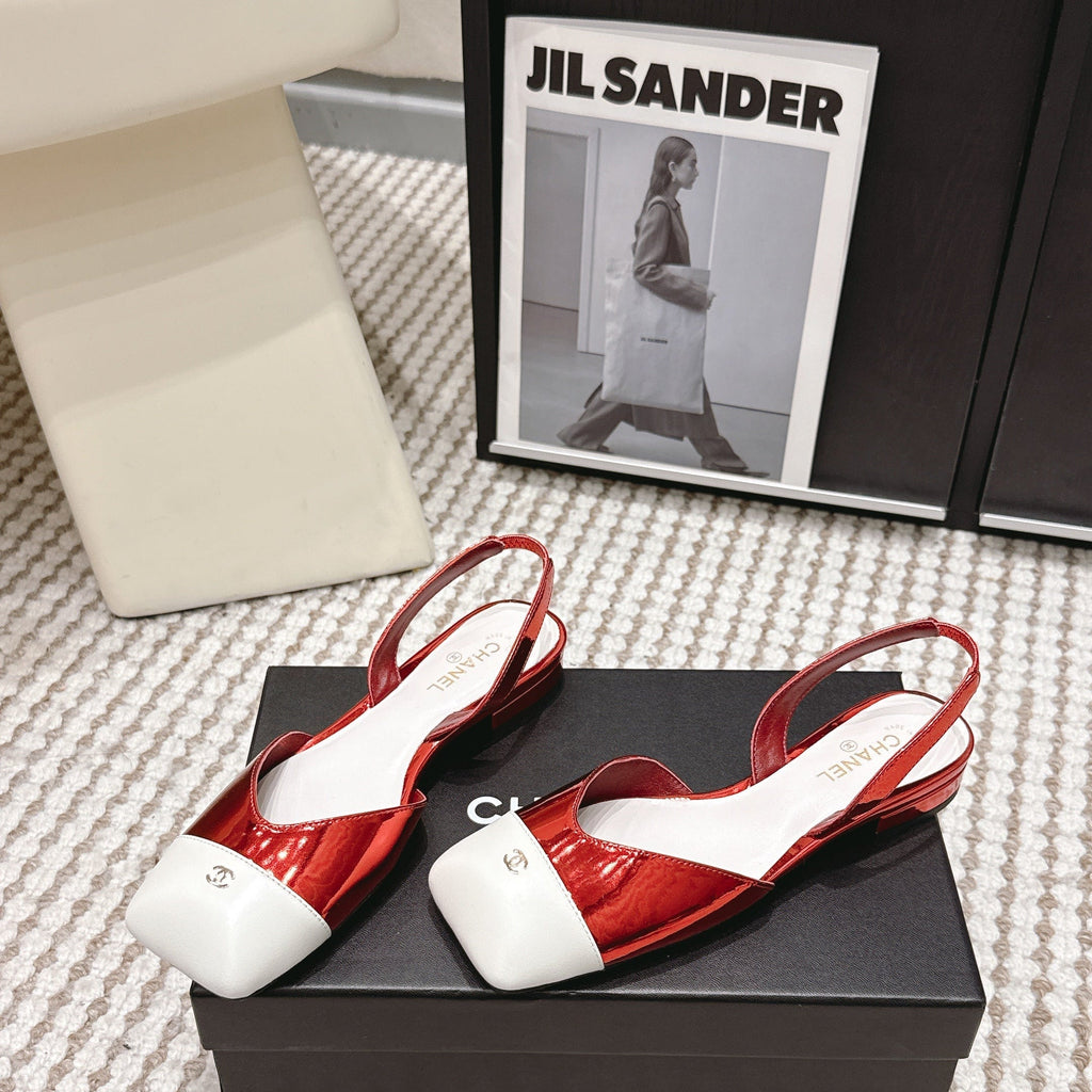 CC 2026 Slingbacks Flat Red White Patent Leather 721432