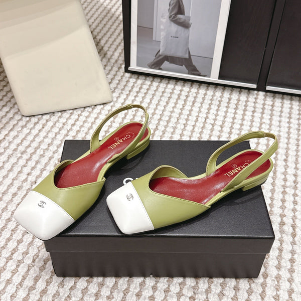 CC 2026 Slingbacks Flat Green White Lambskin 721434
