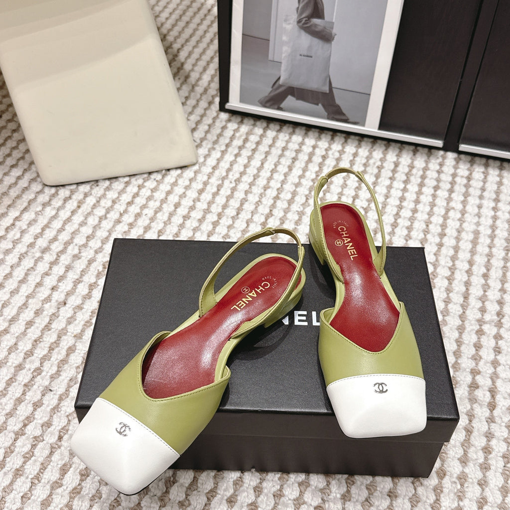 CC 2026 Slingbacks Flat Green White Lambskin 721434