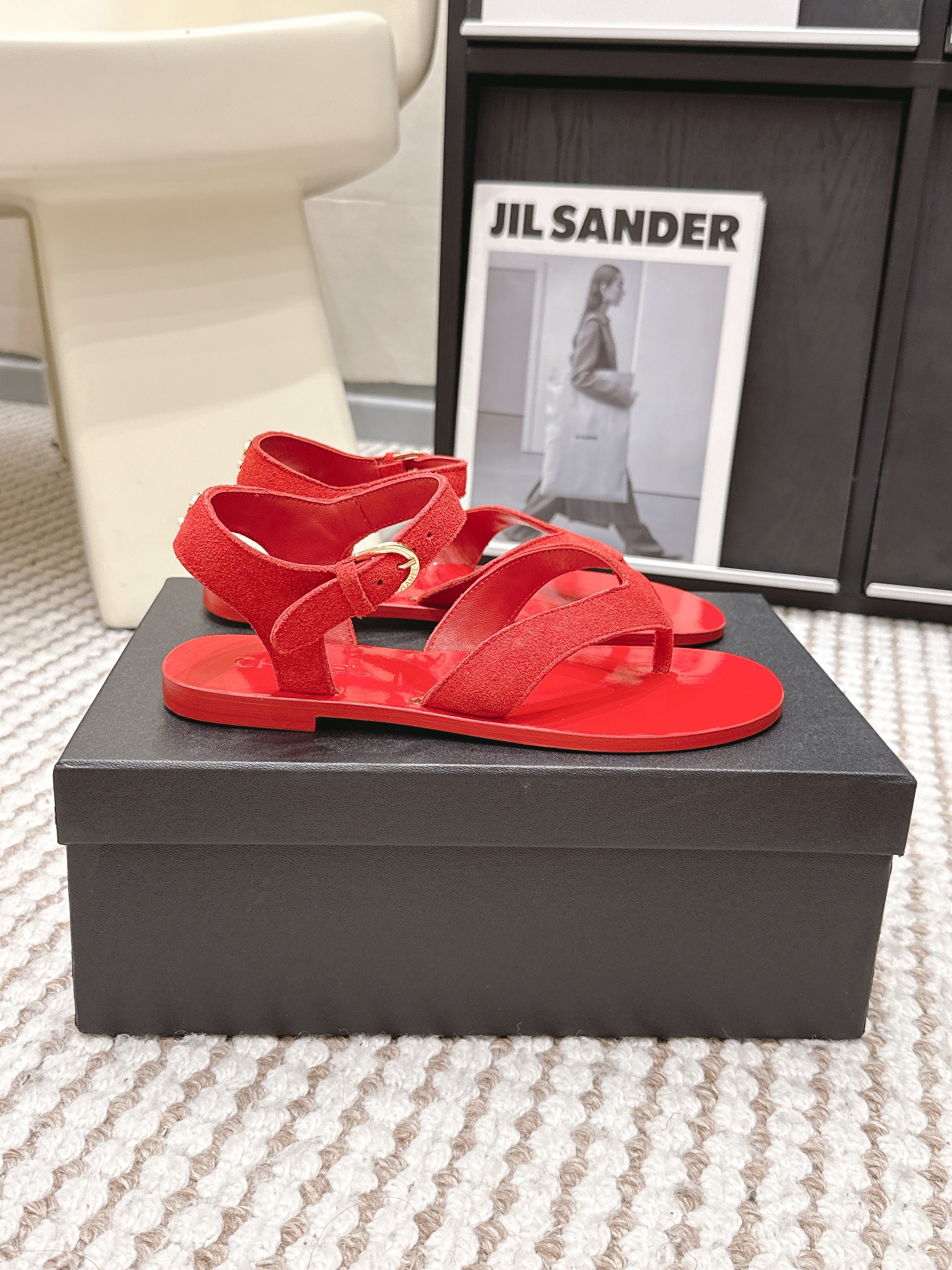 CC Strappy Sandals Red Suede Leather 721498