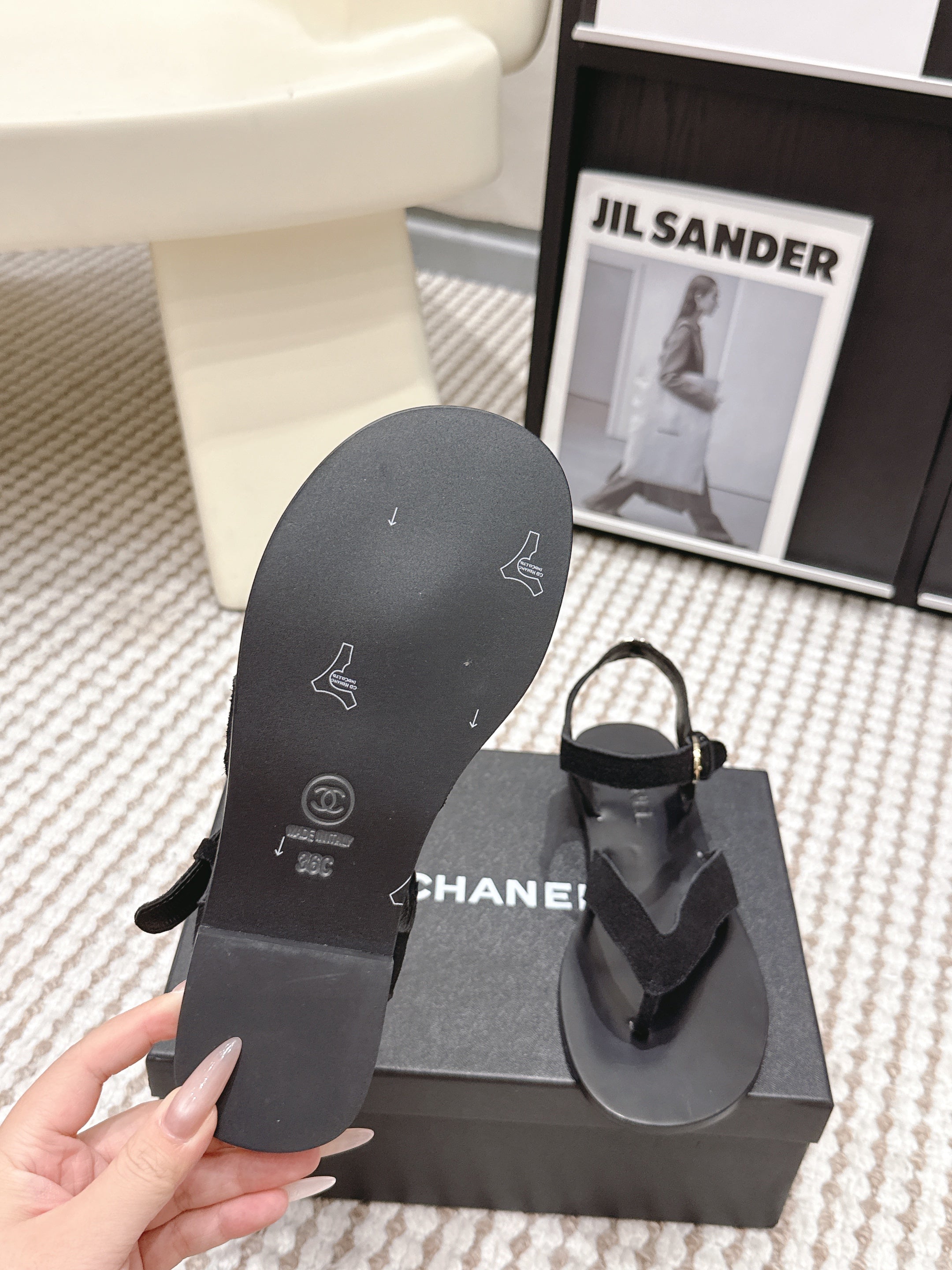CC Strappy Sandals Black Suede Leather 721499