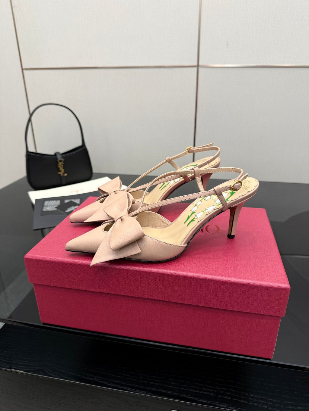 VT Bowow Slingback Pumps 85mm Pink Leather