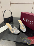 Women's Slide 85mm With Crystal Interlocking G Sliver Leather