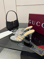 Women's Slide 85mm With Crystal Interlocking G Sliver Leather