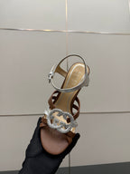GG Pump 10.5cm With Crystal Interlocking G Brown Sliver Leather