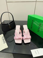 BV 26s Heeled Sandals 9.5cm Light Pink Calfskin Raffia