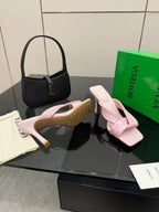 BV 26s Heeled Sandals 9.5cm Light Pink Calfskin Raffia