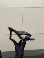 BV 26s Heeled Sandals 9.5cm Black Calfskin Raffia