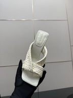 BV 26s Heeled Sandals 9.5cm Cream White Calfskin Raffia