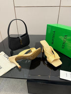 BV 26s Heeled Sandals 9.5cm Light Yellow Calfskin Raffia