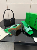 BV 26s Heeled Sandals 9.5cm Green Calfskin Raffia