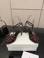 CL Cage Heeled Sandal 9cm Burgundy Calfskin 725648