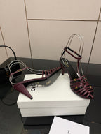 CL Cage Heeled Sandal 9cm Burgundy Calfskin 725648