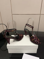 CL Cage Heeled Sandal 9cm Burgundy Calfskin 725648
