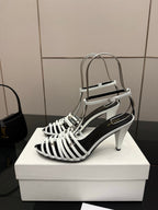 CL Cage Heeled Sandal 9cm White Calfskin 725648