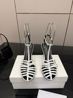 CL Cage Heeled Sandal 9cm White Calfskin 725648