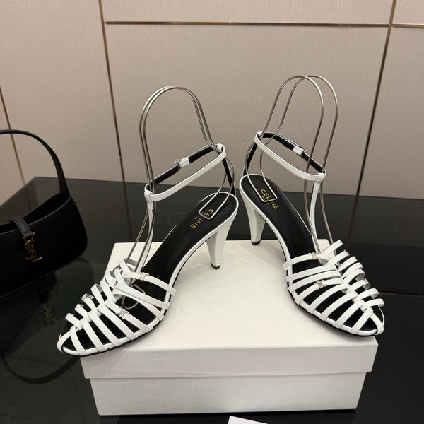 CL Cage Heeled Sandal 9cm White Calfskin 725648