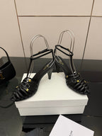 CL Cage Heeled Sandal 9cm Black Calfskin 725650