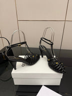 CL Cage Heeled Sandal 9cm Black Calfskin 725650