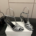 CL Cage Heeled Sandal 9cm Sliver Calfskin 725651