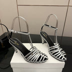 CL Cage Heeled Sandal 9cm Sliver Calfskin 725651
