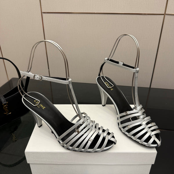 CL Cage Heeled Sandal 9cm Sliver Calfskin 725651