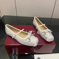 GG Ballerina Flats Square Toe White Leather 725283