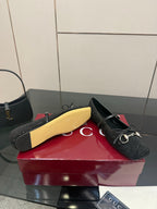 GG Ballerina Flats Square Toe Black Leather 725284