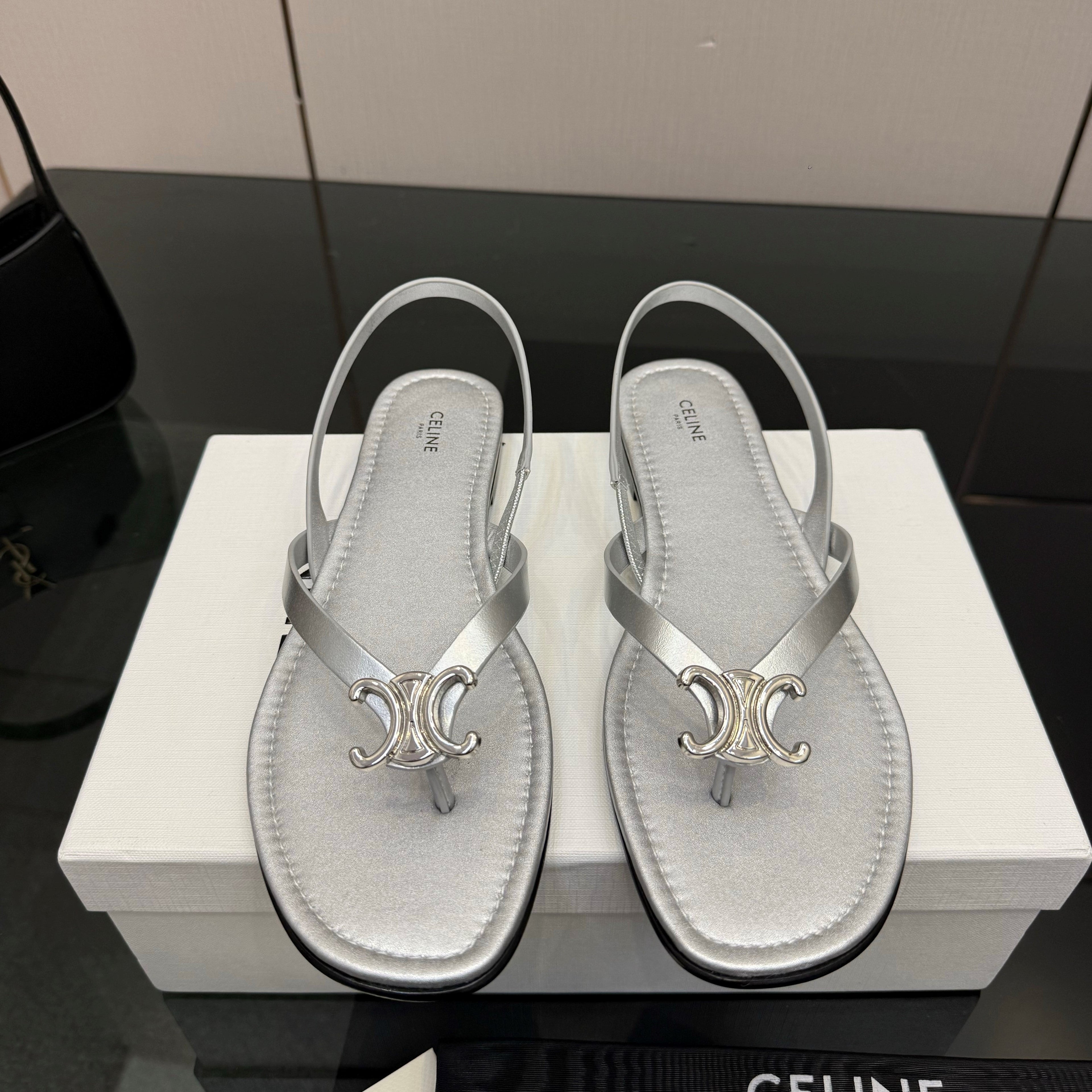 CL Biki Sandal Sliver Calfskin 725674