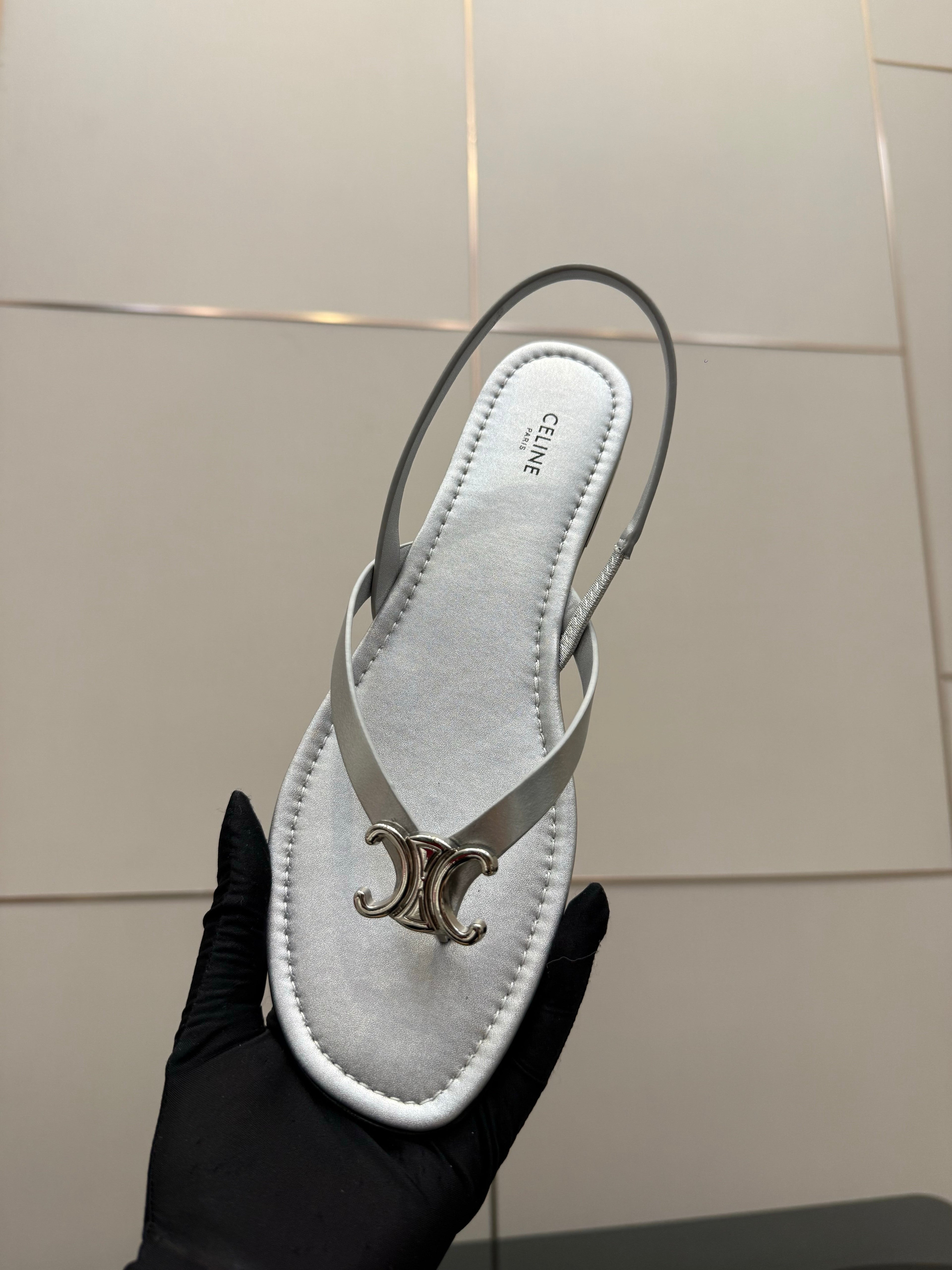 CL Biki Sandal Sliver Calfskin 725674
