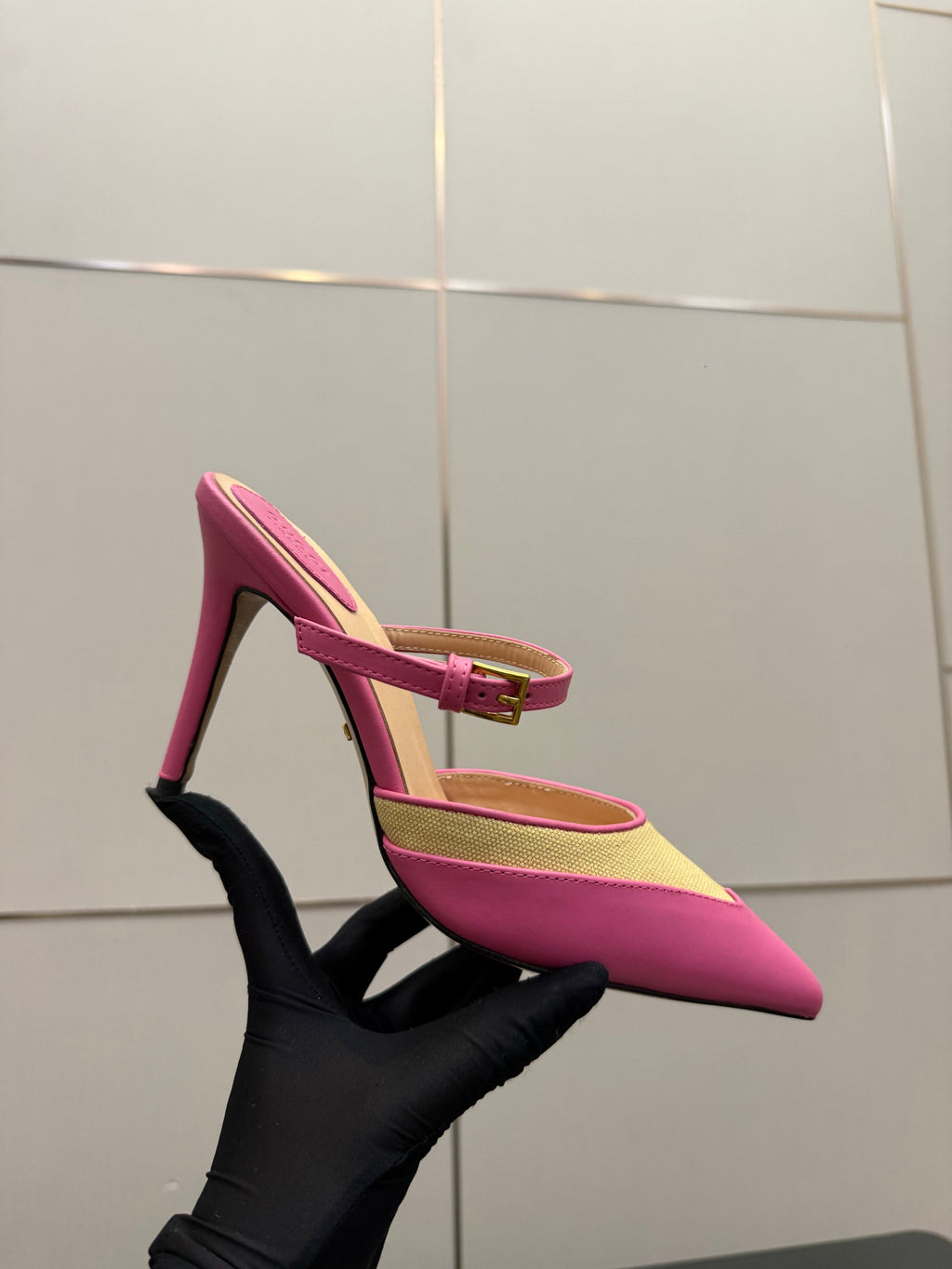 GG Pointed-Toe Mules 9.5cm Pink Cowhide 725304