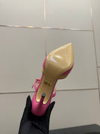 GG Pointed-Toe Mules 9.5cm Pink Cowhide 725304