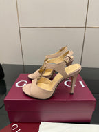 GG G-Buckle High-Heeled Sandals 10.5cm Beige Cowhide 725306