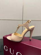 GG G-Buckle High-Heeled Sandals 10.5cm Beige Cowhide 725306