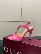 GG G-Buckle High-Heeled Sandals 10.5cm Pink Cowhide 725307